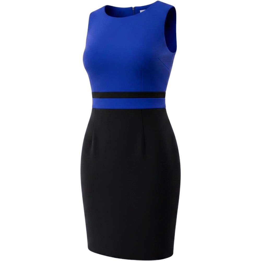 NWT Women's 10 Kasper Royal Blue Black Colorblock Sleeveless Sheath Dress Career